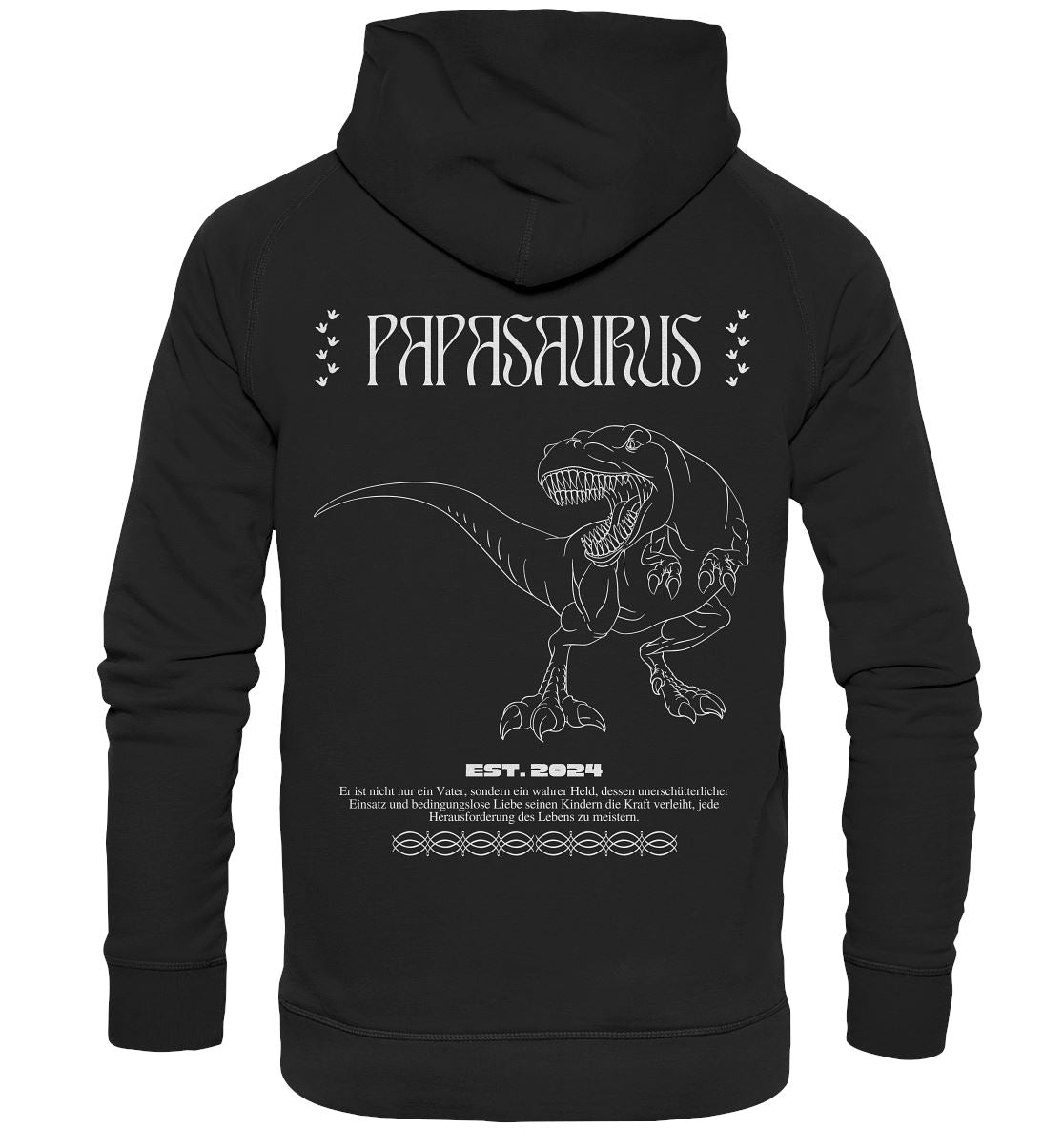 Data di backprint di Papasaurus Personalized - Basic Unisex Hoodie